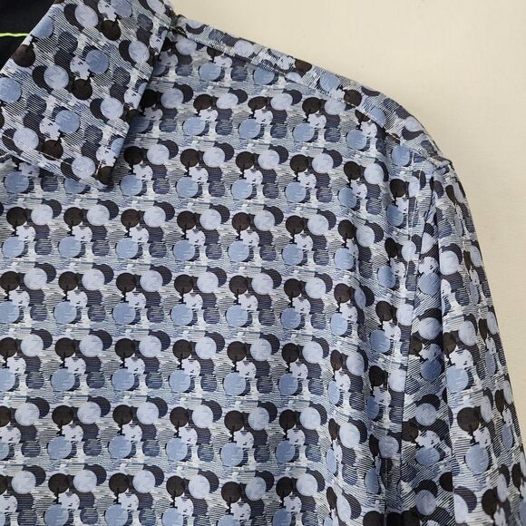 Tom Baine Performance Slim Fit Blue Circle geometric long sleeve button front L - Picture 2 of 6
